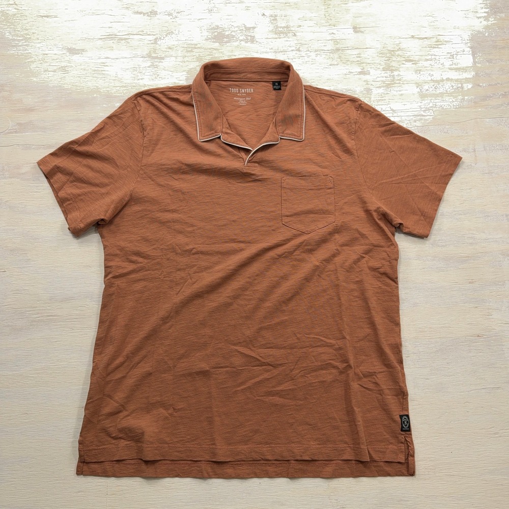 Todd Snyder Polo Shirt Homespun Slub XL Pocket Contrast Piping Orange Mens